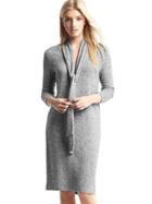 Gap Women Softspun Knit Tie Neck Dress - Light Grey Marle