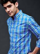 Gap Men True Wash Large Plaid Standard Fit Shirt - Gum Drop