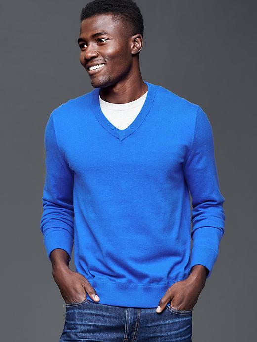 Gap Men Cotton V Neck Sweater - Bright Blue