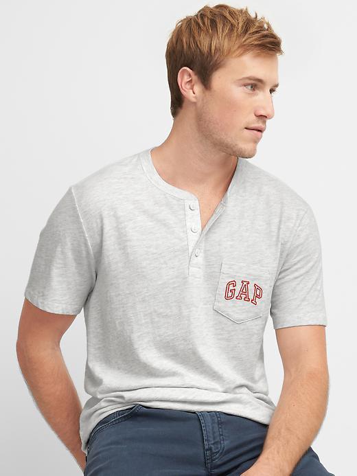 Gap Men Logo Pocket Henley - Light Heather Gray