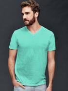 Gap Men Vintage Wash V Neck T Shirt - Seaport Turquoise