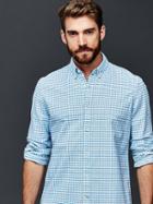 Gap Men Oxford Micro Windowpane Slim Fit Shirt - Cyan Blue