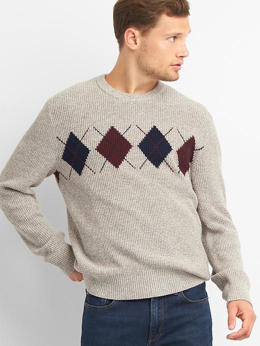 Gap Shaker Stitch Argyle Crewneck - Oatmeal Heather