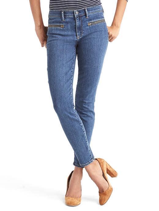 Gap Women Stretch 1969 Zip Pocket True Skinny Ankle Jeans - Dark Indigo