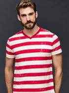 Gap Men Vintage Wash Rugby Stripe V Neck T Shirt - Red Stripe