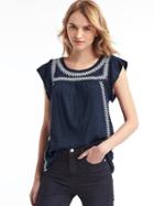 Gap Women Embroidery Flutter Top - True Indigo