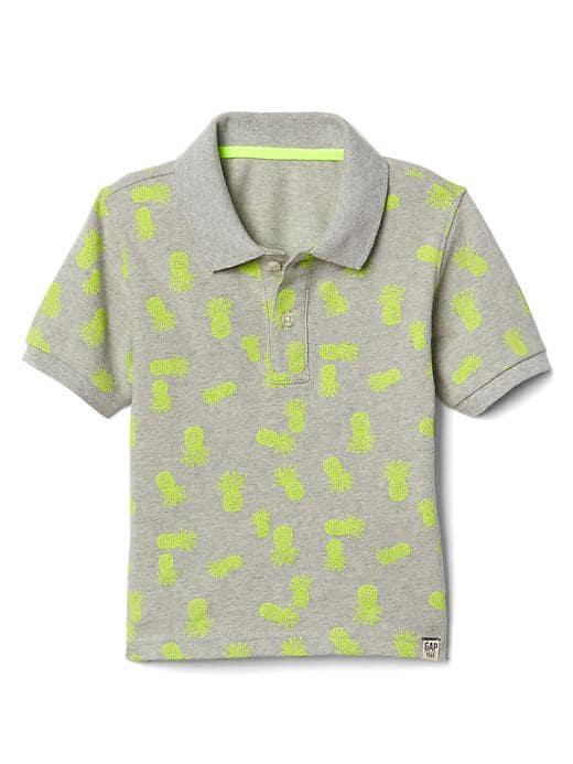 Gap Print Short Sleeve Polo - Light Heather Gray