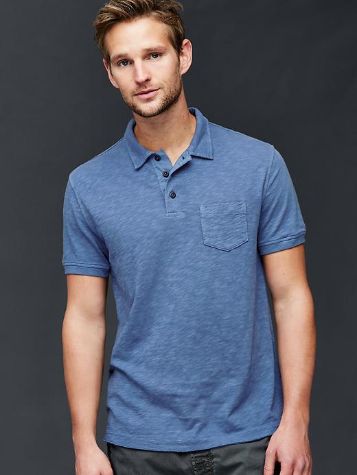 Gap Men Slub Jersey Polo - Dark Night