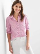 Gap Women Railroad Stripe Embroidery Fitted Boyfriend Shirt - Pink Stripe