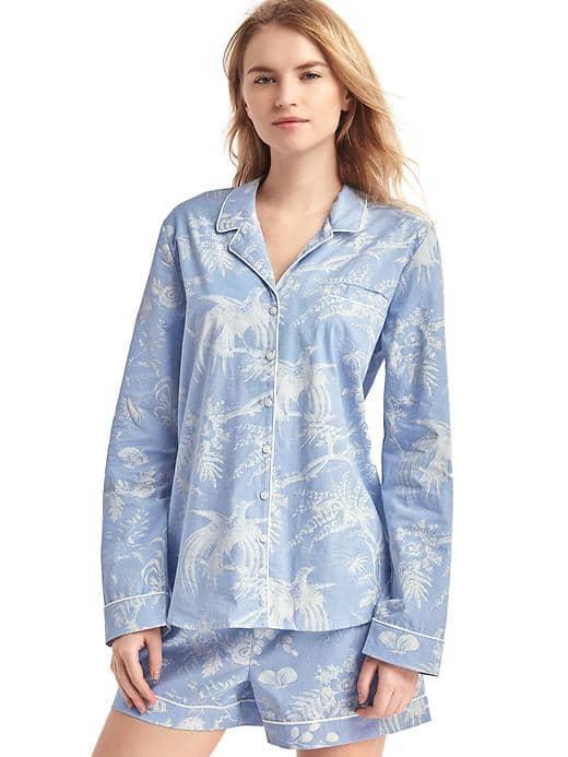 Gap Women Print Long Sleeve Sleep Shirt - Toile De Jouy Blue
