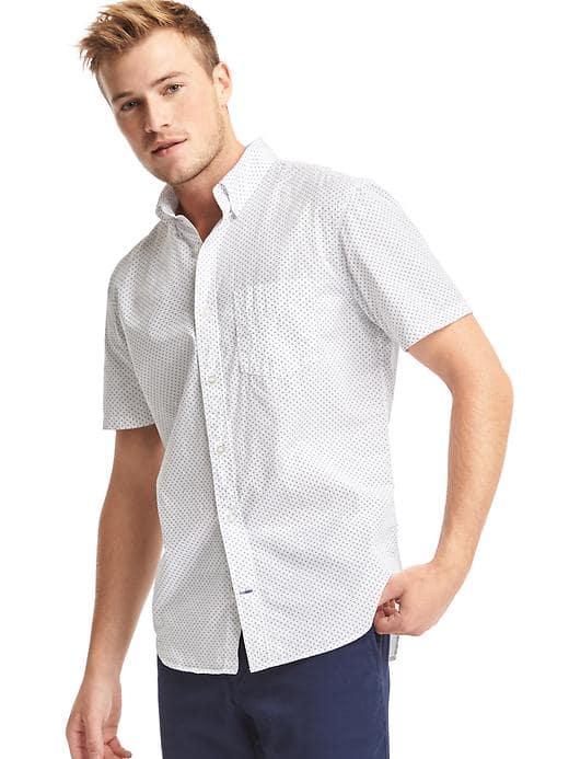 Gap Men True Wash Poplin Dot Short Sleeve Standard Fit Shirt - Oasis Blue