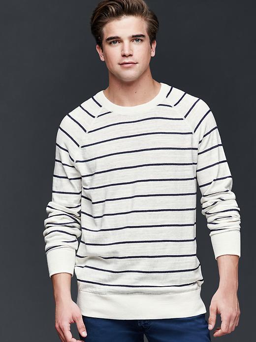 Gap Men Linen Cotton Stripe Crew Pullover - Navy/white Stripe