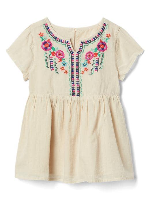 Gap Embroidery Split Neckline Top - Beige