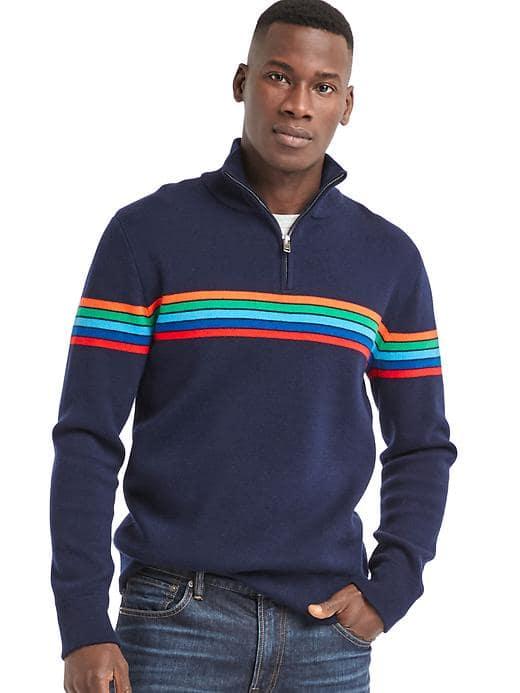 Gap Men Ski Stripe Half Zip Mockneck Sweater - Navy