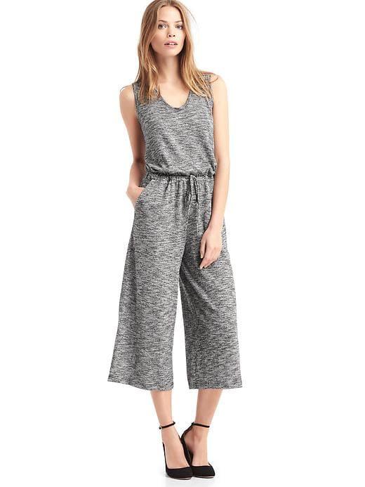 Gap Women Softspun Knit Wide Leg Jumpsuit - Space Dye Grey Marl