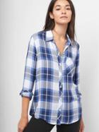 Gap Women Drapey Flannel Shirt - Blue Plaid