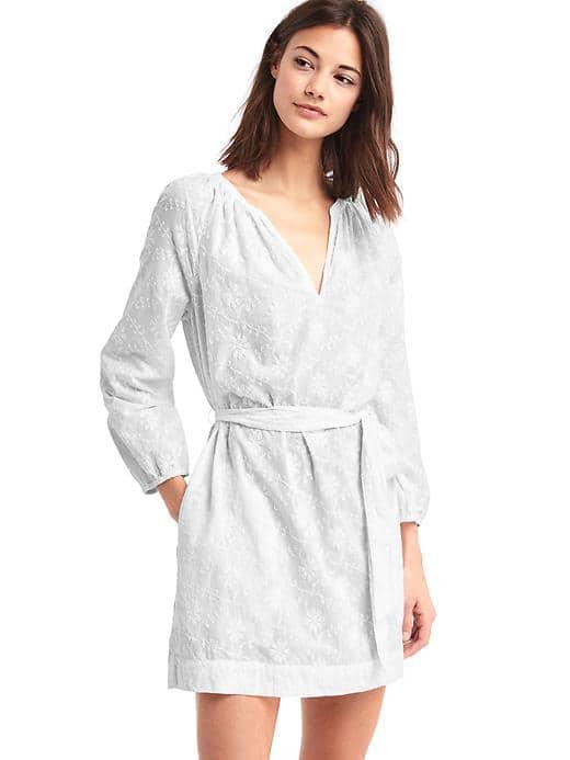 Gap Women Floral Embroidery Tie Belt Dress - White
