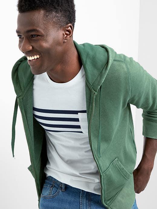 Gap Men French Terry Zip Hoodie - Cucumber Peel