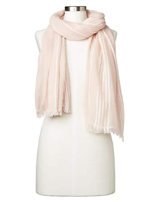 Gap Women Embroidered Stripe Fringe Trim Scarf - Pumice
