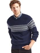 Gap Men Merino Wool Blend Fair Isle Crew Sweater - Navy/white