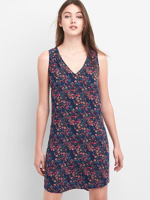 Gap Women Floral Sleeveless Shift Dress - Blue Floral
