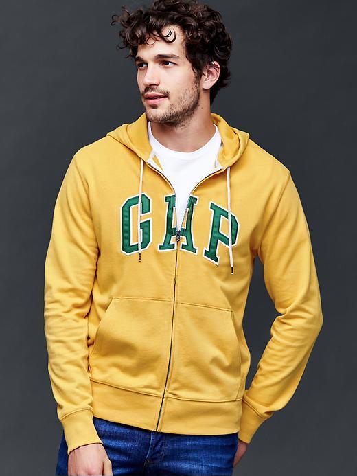Gap Men Logo Solid Zip Hoodie - Golden