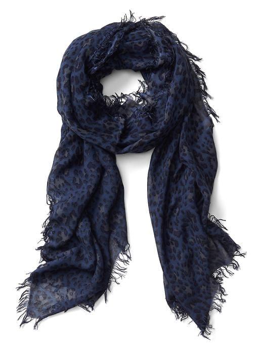 Gap Women Leopard Fringe Scarf - Blue Leopard