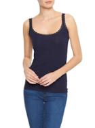 Gap Women Factory Lace Trim Ribbed Tank - Navy