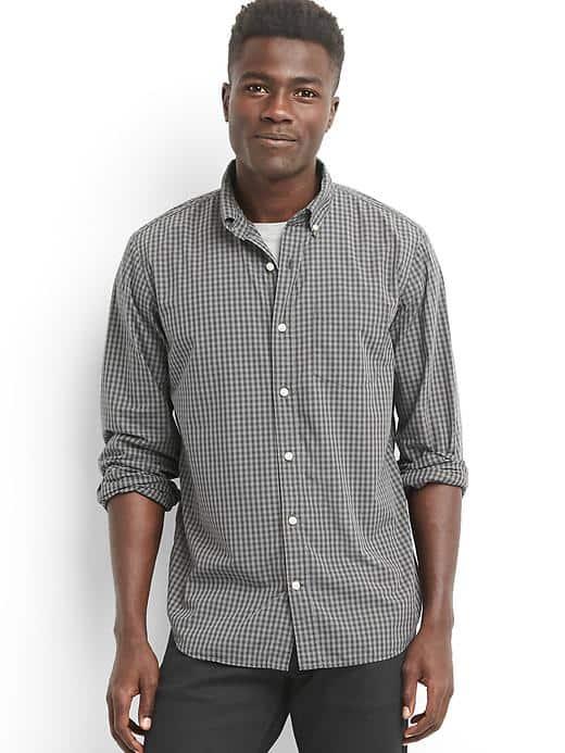 Gap Men Poplin Plaid Standard Fit Shirt - Pilot Grey
