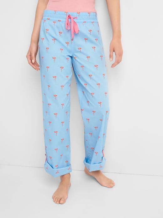 Gap Women Print Roll Tab Sleep Pants - Flamingo Blue Flash