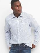 Gap Women Linen Cotton Stripe Standard Fit Shirt - Brilliant Blue
