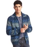 Gap Men Cowichan Zip Cardigan - Cool Wave Print