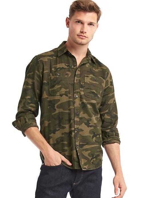 Gap Men Flannel Camo Long Sleeve Shirt - Bamboo