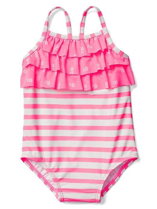 Gap Ruffle Swim One Piece - Light Pink Stripe