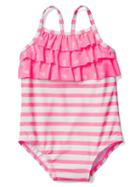 Gap Ruffle Swim One Piece - Light Pink Stripe