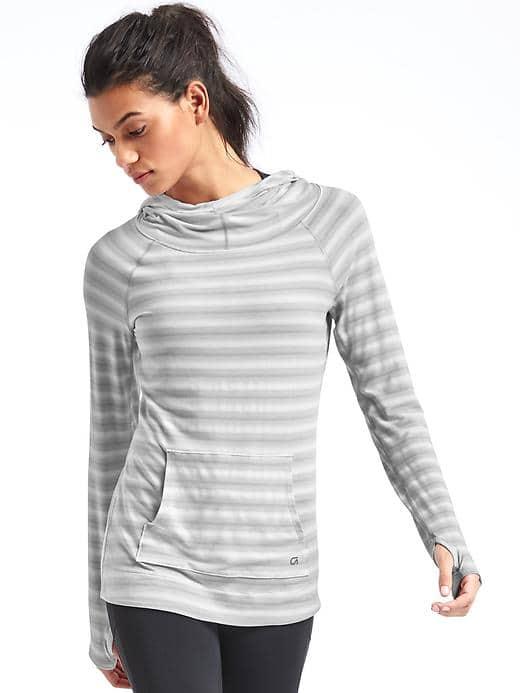 Gap Women Gapfit Breathe Ombre Stripe Pullover Hoodie - Light Grey