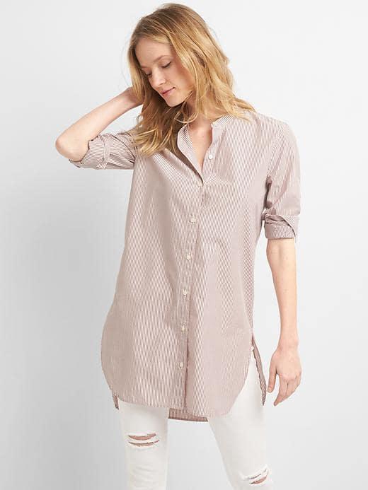 Gap Railroad Stripe Band Collar Tunic - Pink Mini Stripe