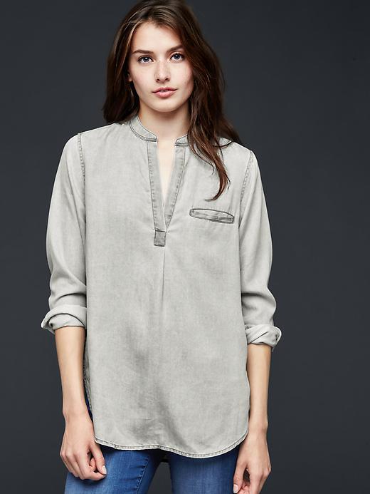 Gap Women Solid Tencel Tunic - Shark Fin