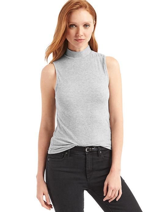 Gap Women Ribbed Mockneck Tank - New Heather Grey
