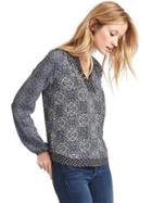 Gap Women Mix Print Split Neck Top - Navy
