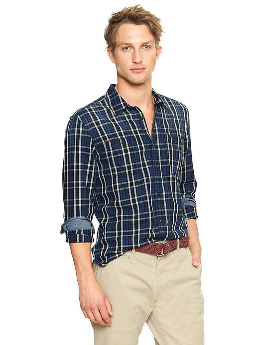 Gap 1969 Utility Plaid Shirt - Blue Plaid