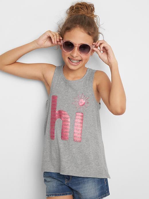 Gap Embellished Graphic Keyhole Tank - Grey Heather