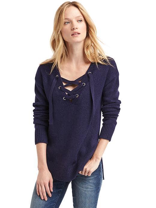 Gap Women Lace Up Long Sleeve Sweater - Dark Night