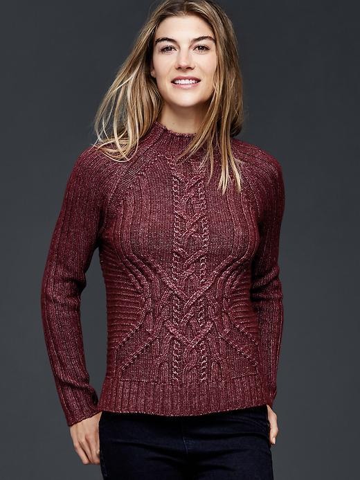 Gap Women Mockneck Cable Knit Sweater - Red Mahogany