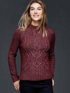 Gap Women Mockneck Cable Knit Sweater - Red Mahogany