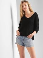Gap Women Textured V Neck Sweater - Black