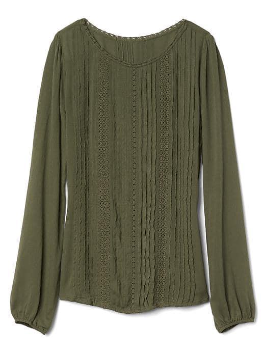 Gap Women Pintuck Lace Crepe Top - Black Moss