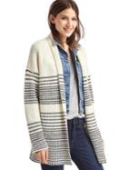Gap Women Merino Wool Blend Gradient Stripe Shaker Cardigan - Snow Cap