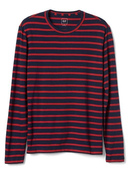 Gap Men Stripe Long Sleeve Crewneck Tee - Navy Red Stripe