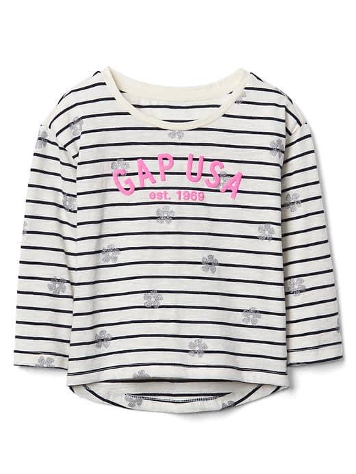 Gap Logo Floral Stripe Hi Lo Tee - Ivory Frost